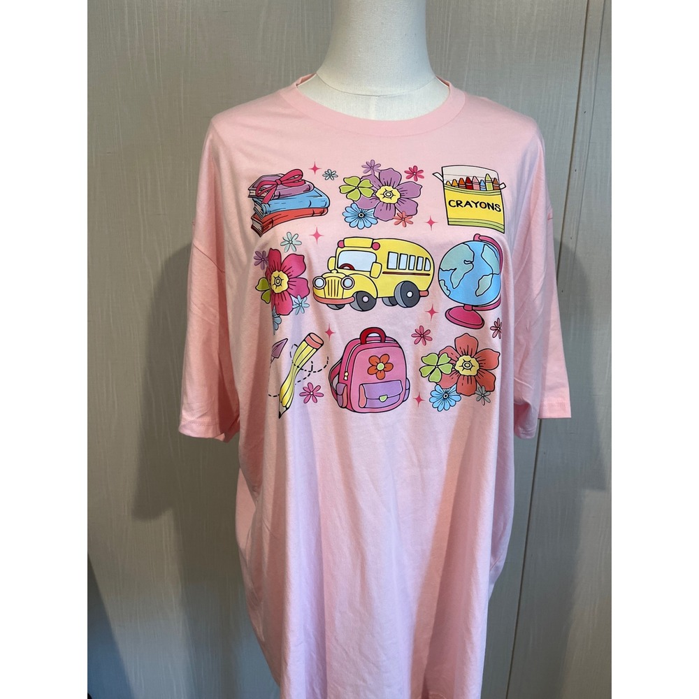 Back to School Pink Graphic Tee, Teacher Shirt, 2XL